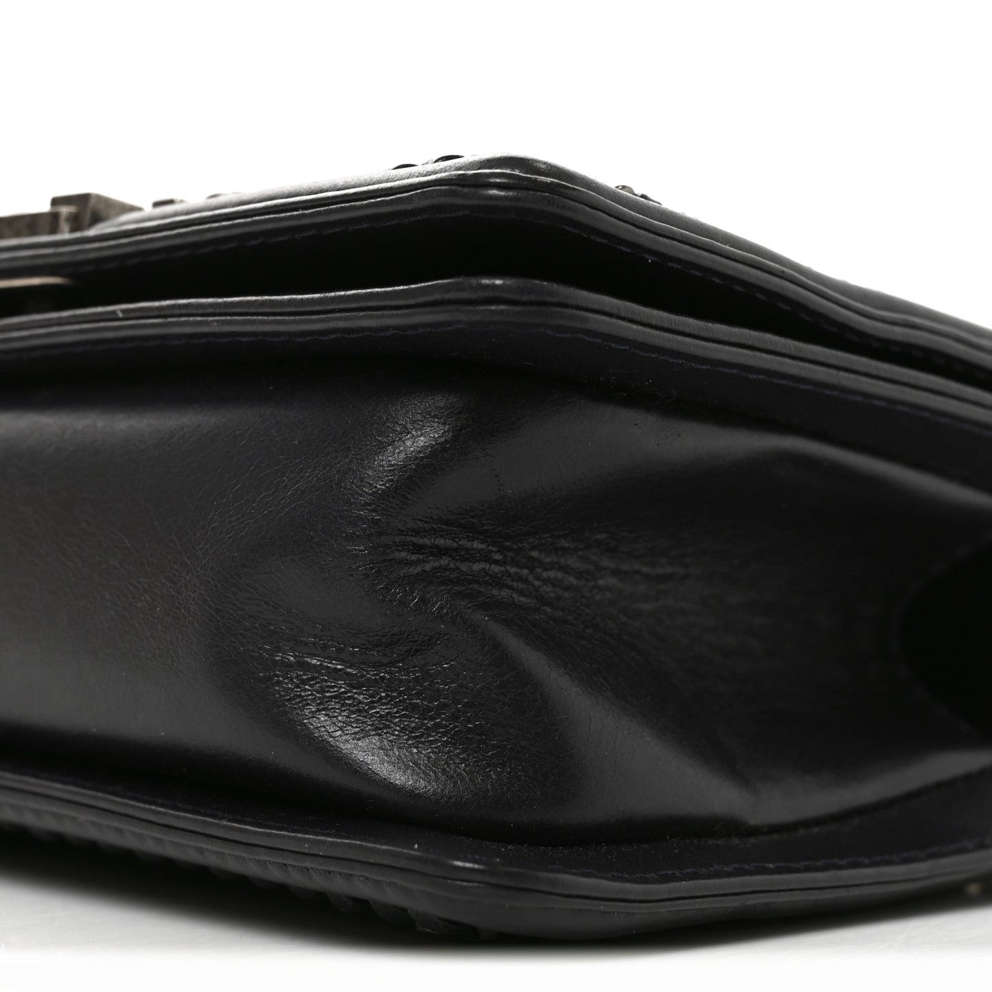 Shiny Goatskin Quilted Small Boy Top Handle Flap Navy Blue