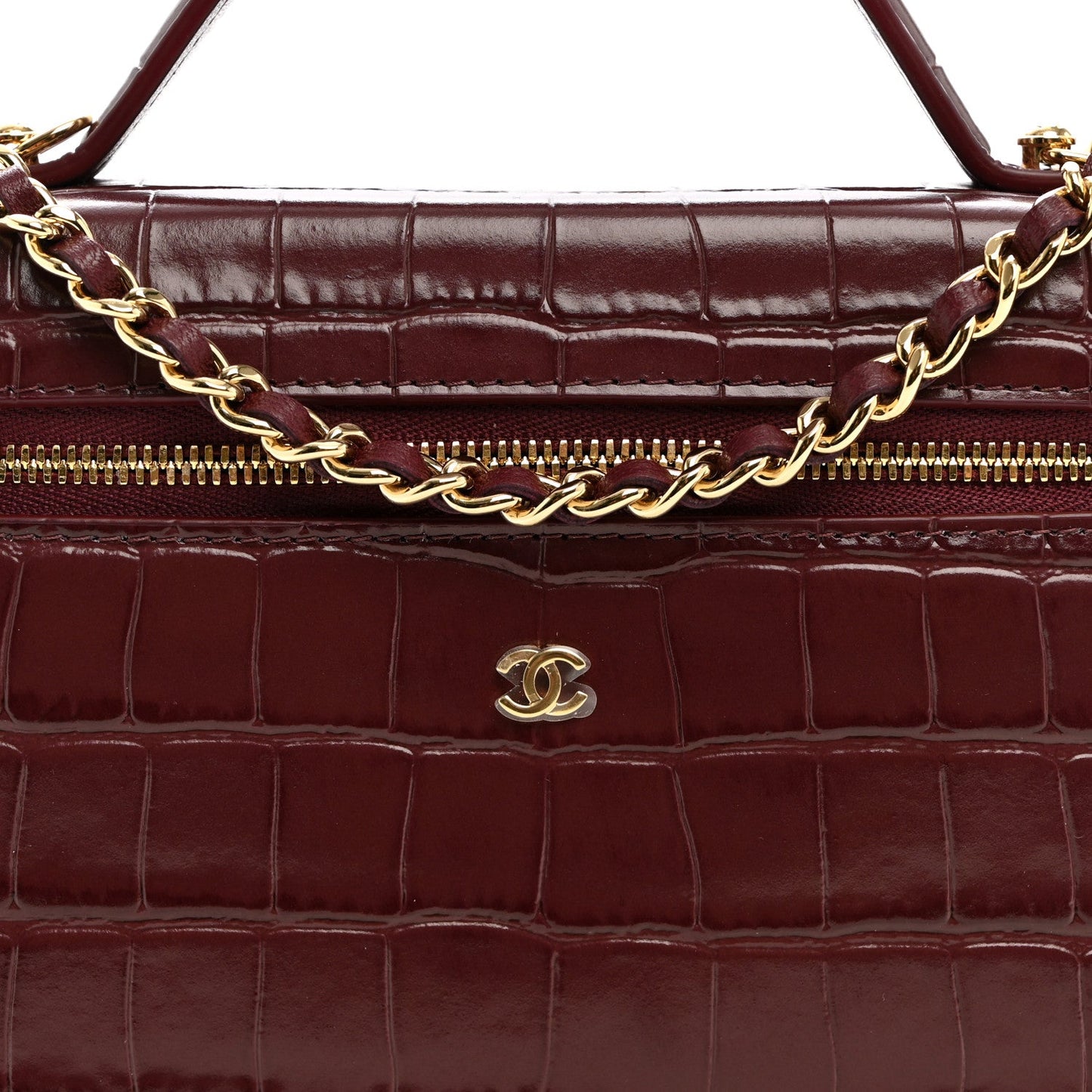 Calfskin Crocodile Embossed Crococo Exoticoco Vanity With Chain  Dark Burgundy