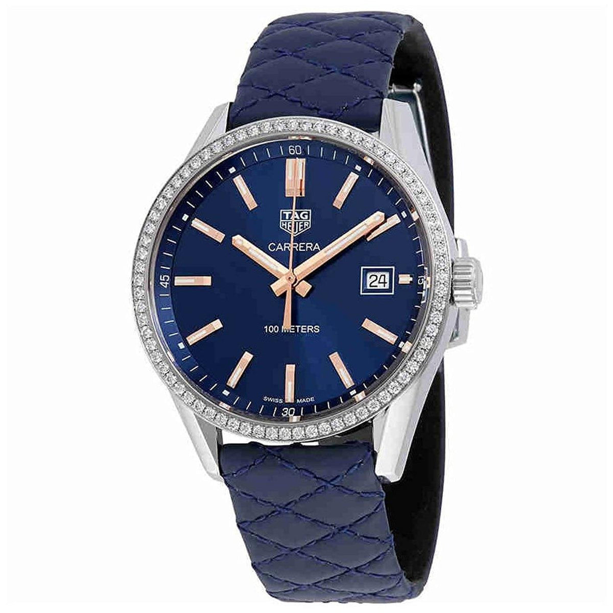Tag Heuer Carrera Quartz Diamonds Blue Dial Blue Leather Strap Watch for Women - WAR1114.FC6391