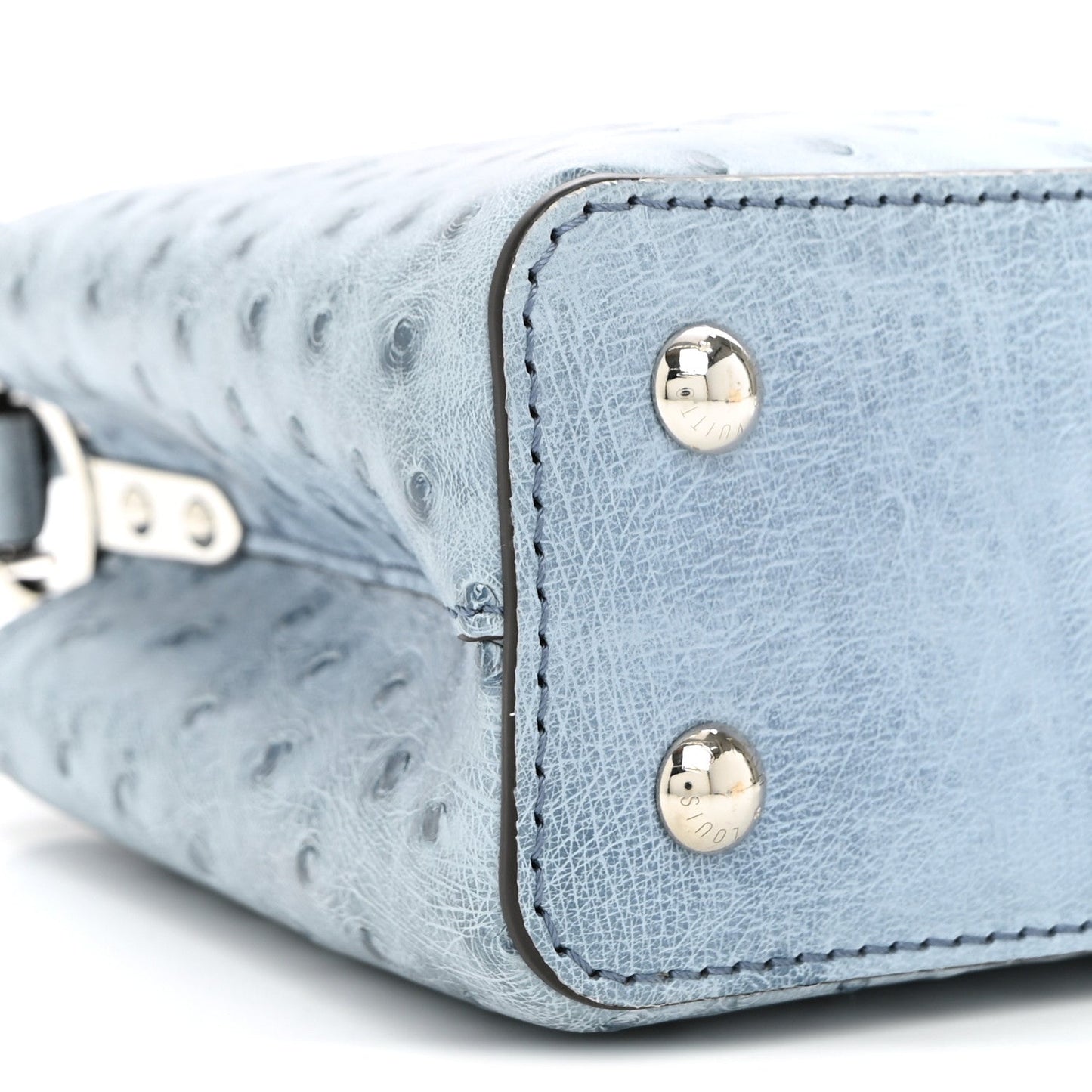 Ostrich Capucines Mini Blue Denim