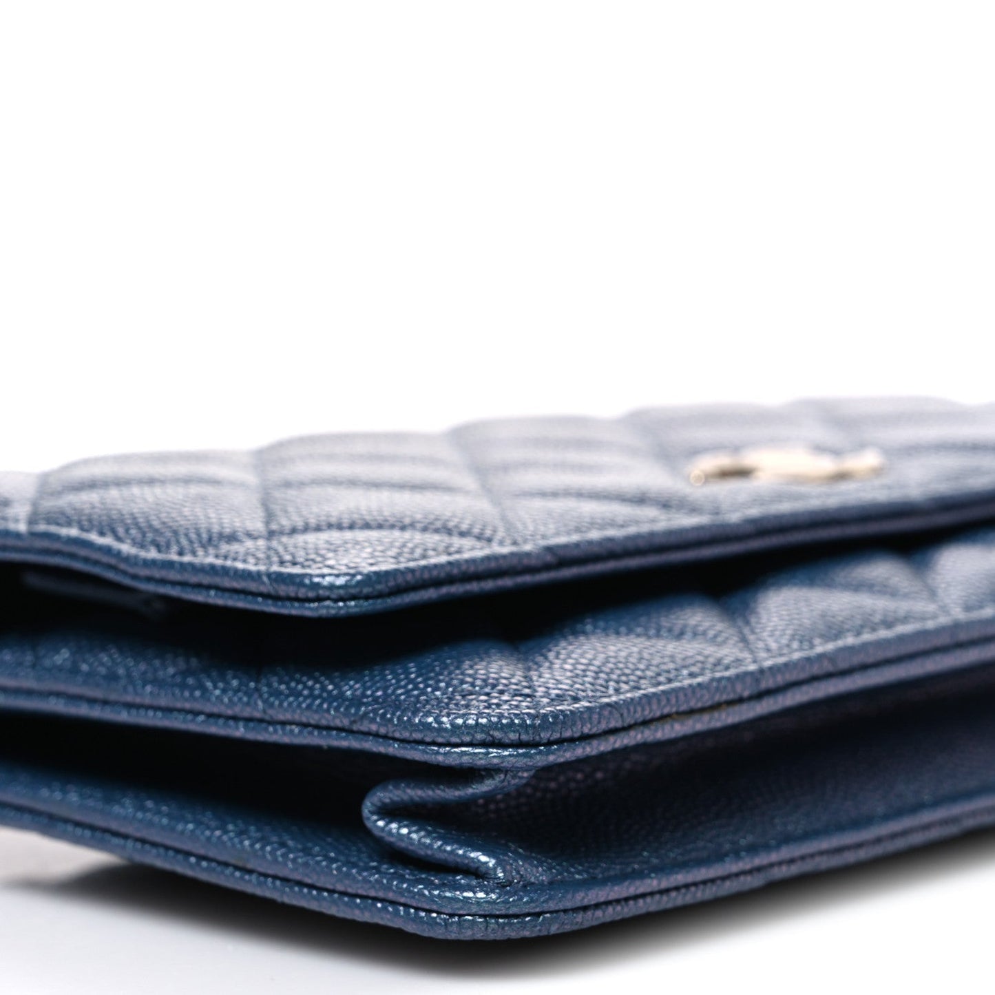 Iridescent Caviar Quilted Wallet on Chain WOC Dark Blue
