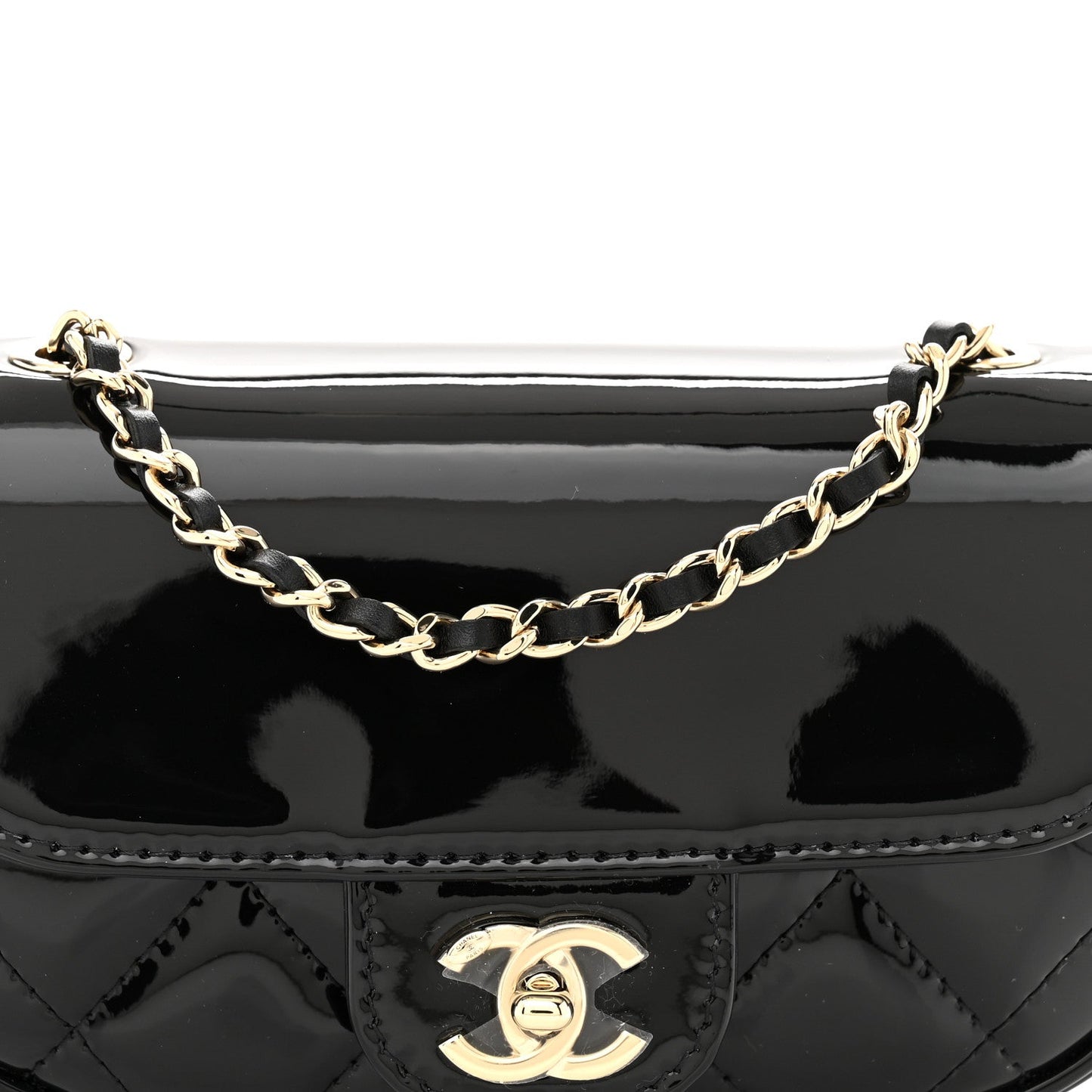 Patent Calfskin Quilted Mini Clutch Black
