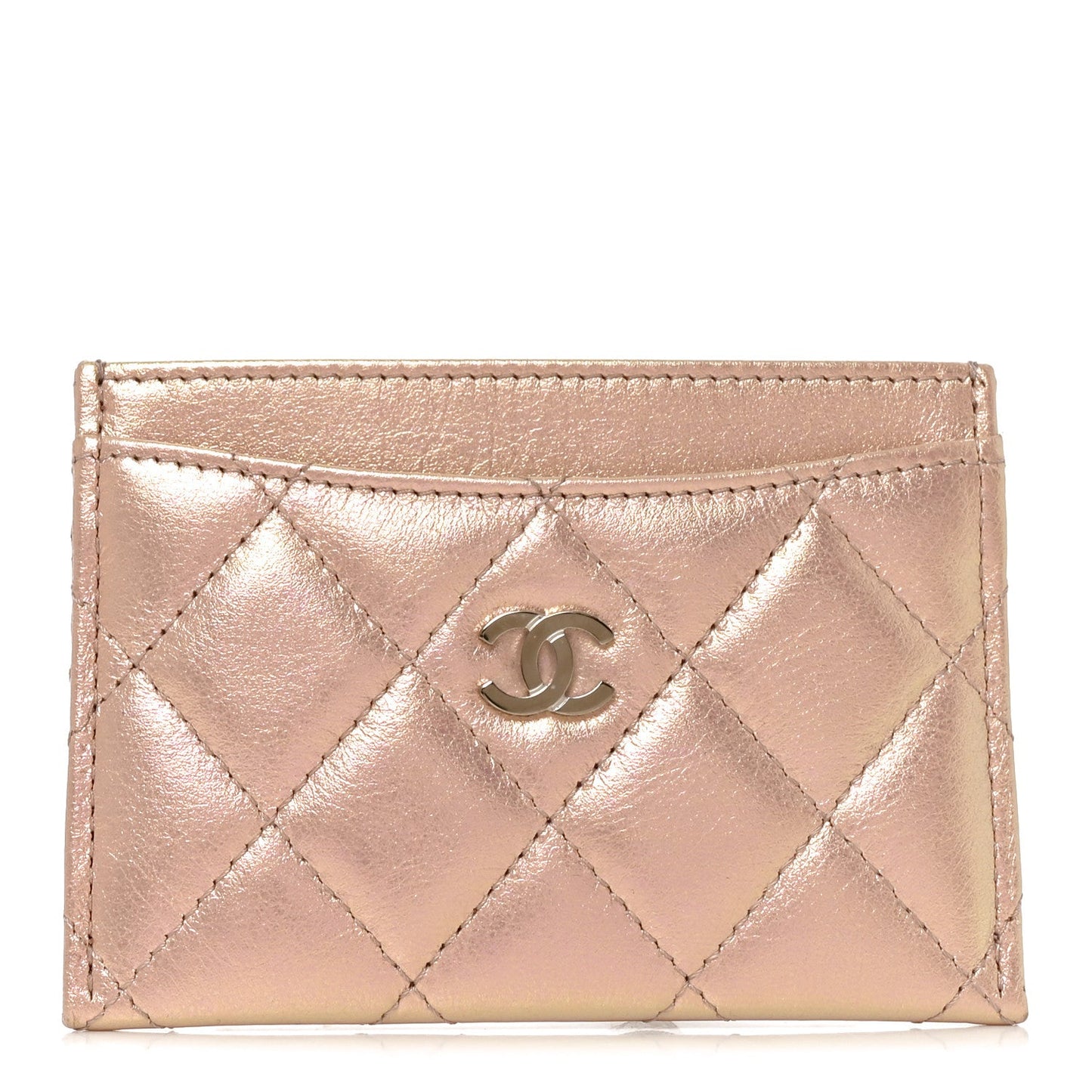 Iridescent Calfskin Quilted Card Holder Pink