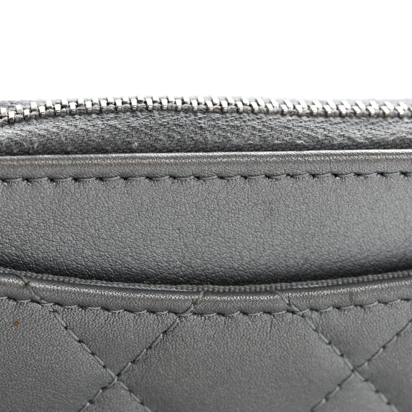 Metallic Lambskin Quilted Zip Around Coin Purse Wallet Silver