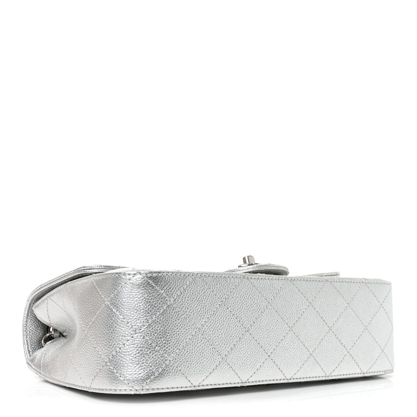 Metallic Caviar Quilted Medium CC Slide Flap Silver Silver