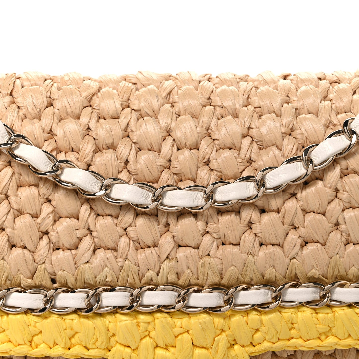 Raffia Chain Venice Beach Flap Bag Beige Yellow