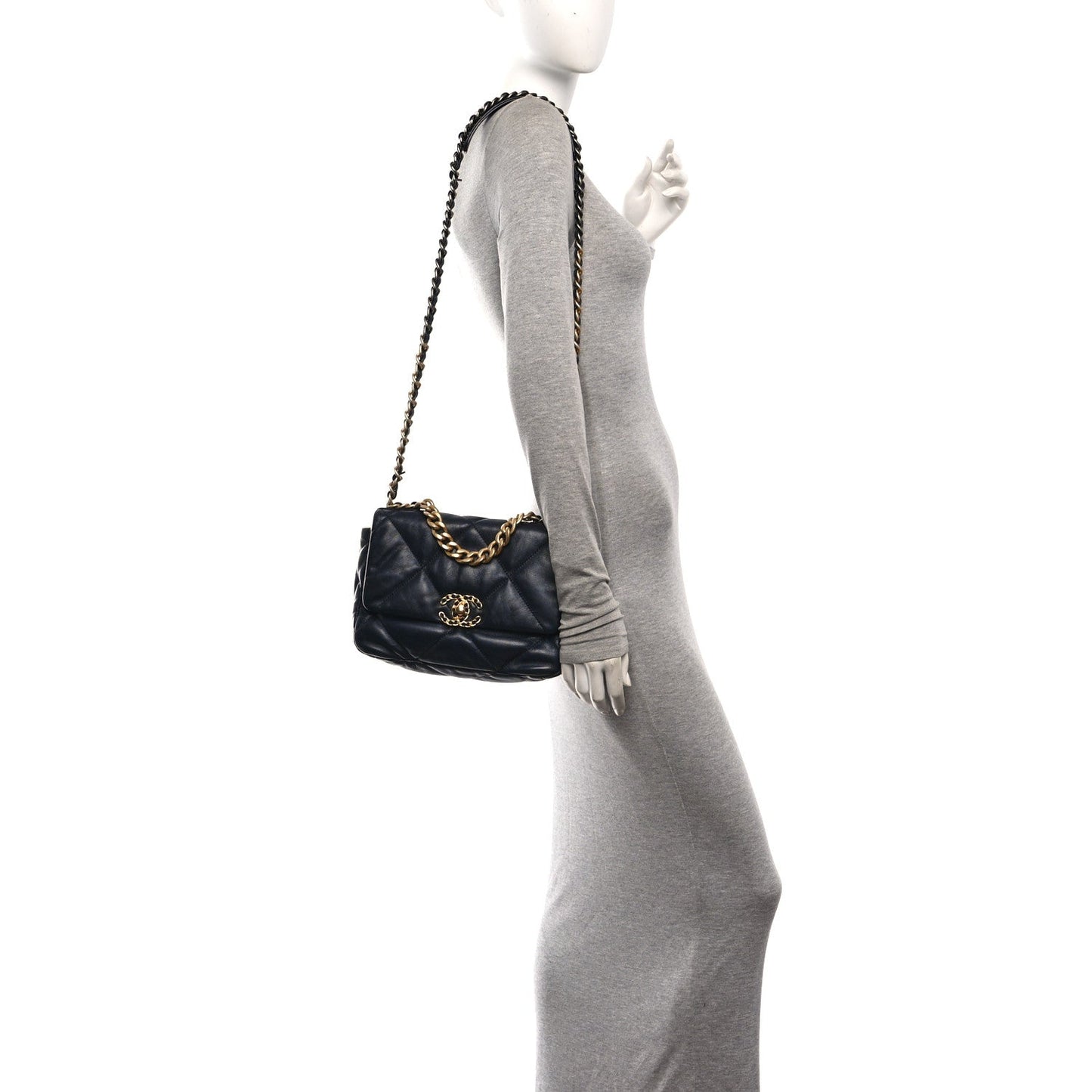 Goatskin Quilted Medium Chanel 19 Flap Navy Blue