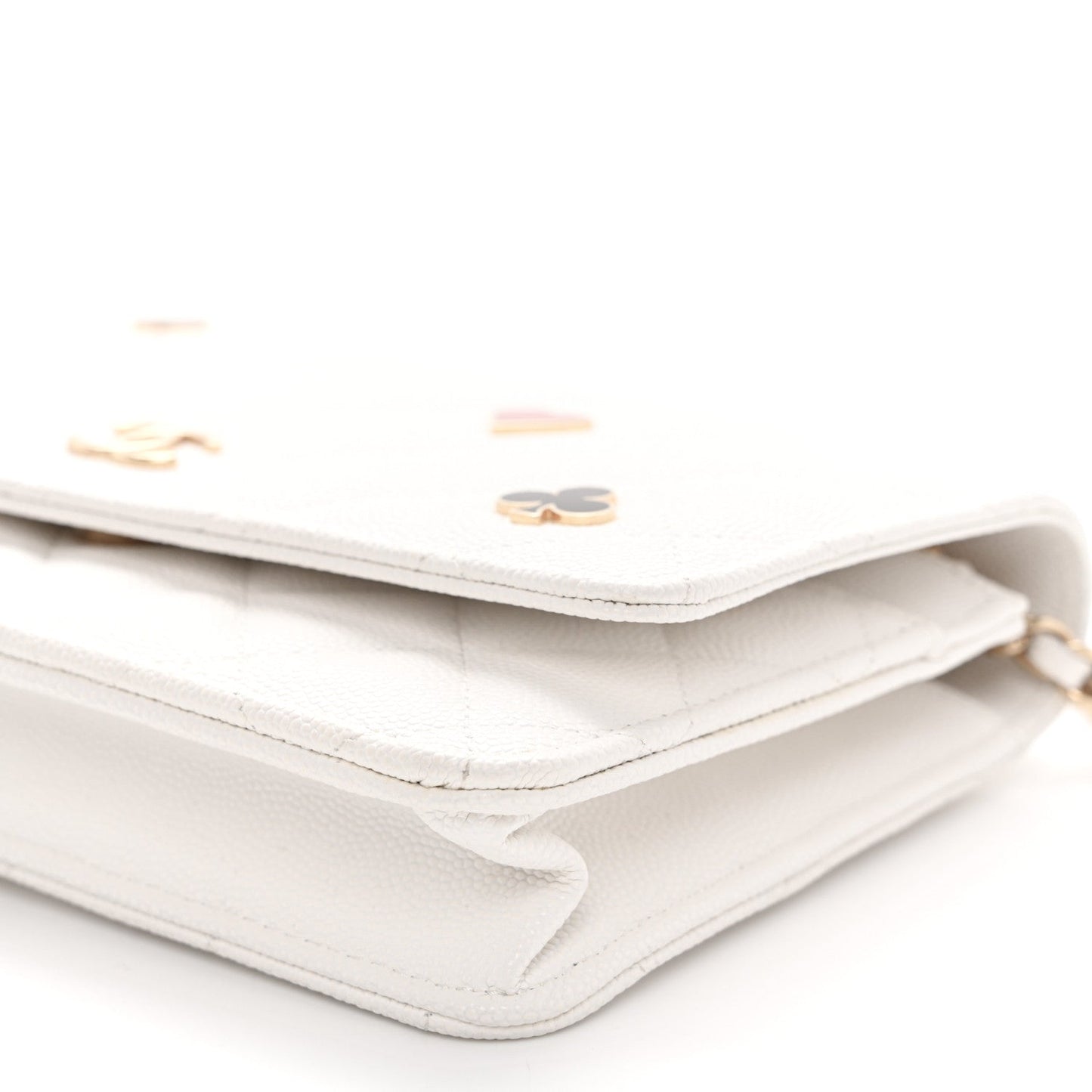Caviar Quilted Enamel Coco Casino Wallet On Chain WOC White