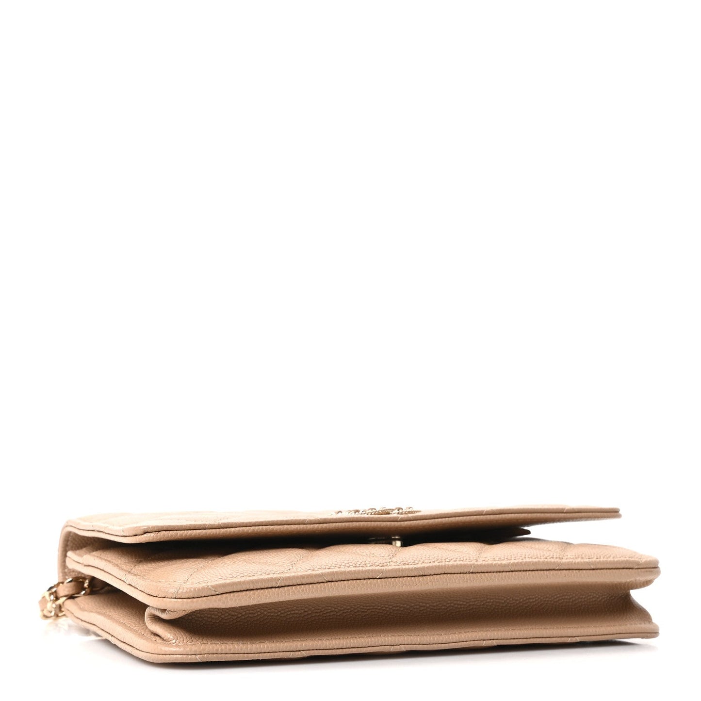 Caviar Quilted Crystal CC Wallet On Chain WOC Beige