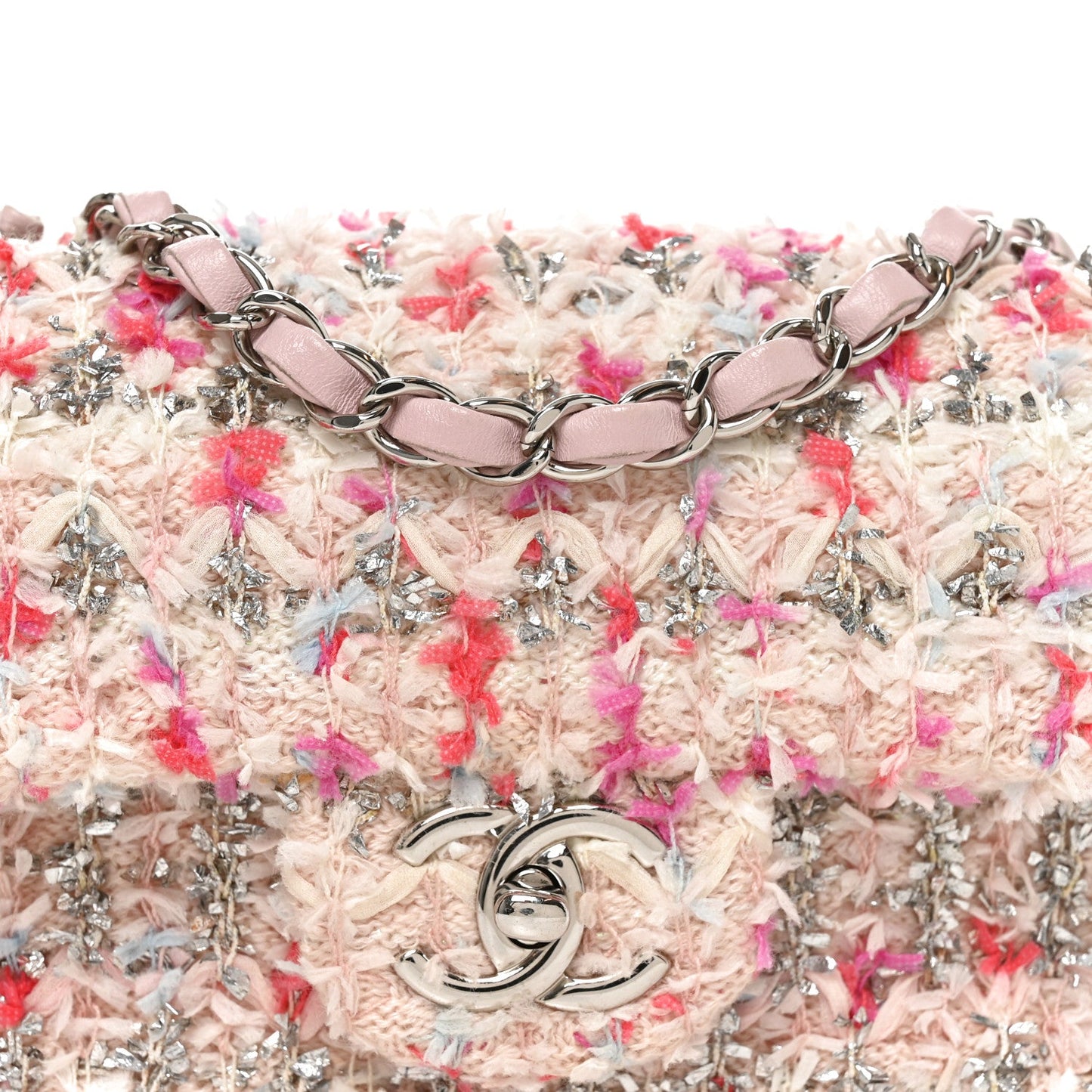 Tweed Quilted Mini Rectangular Flap Light Pink Silver Blue