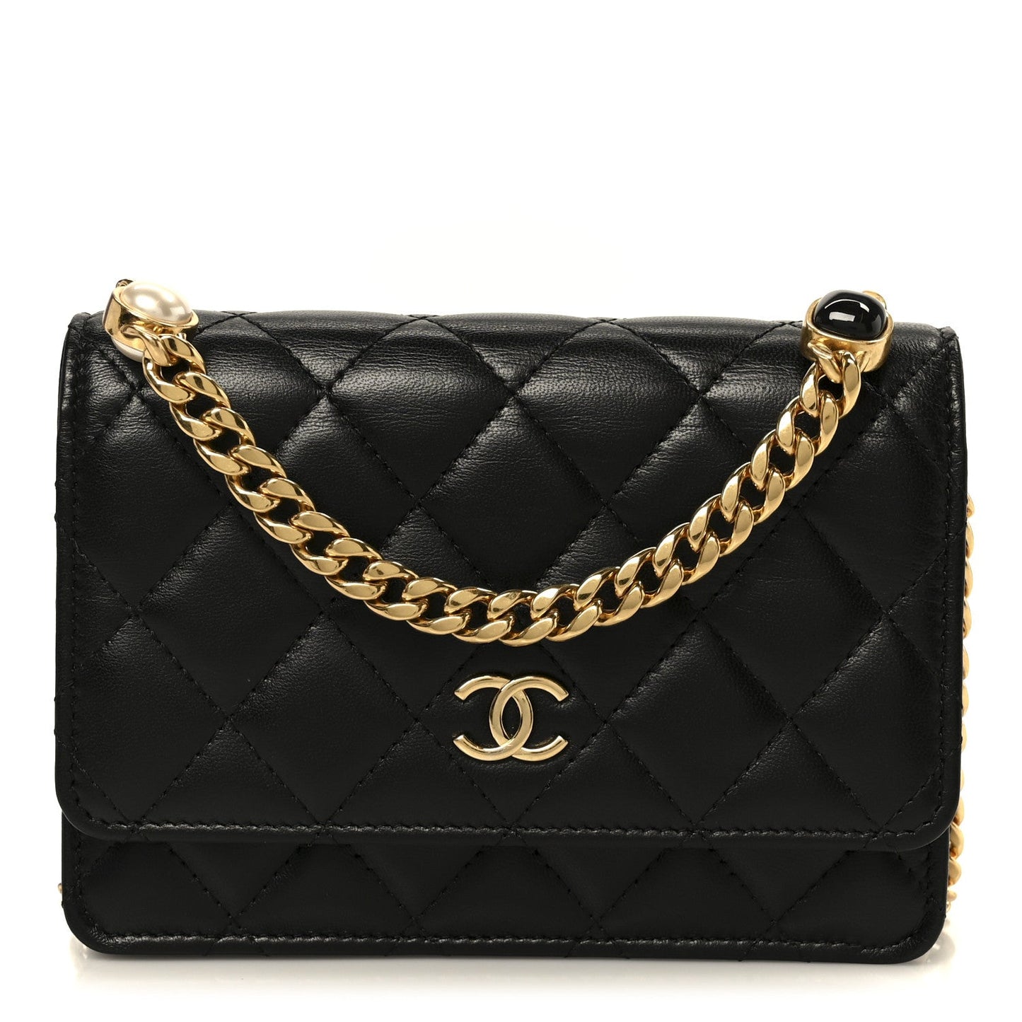Lambskin Quilted CC Pearl Enamel Clutch on Chain WOC Black