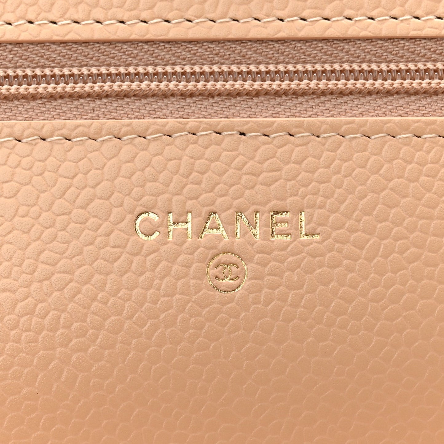 Caviar Quilted Wallet on Chain WOC Beige