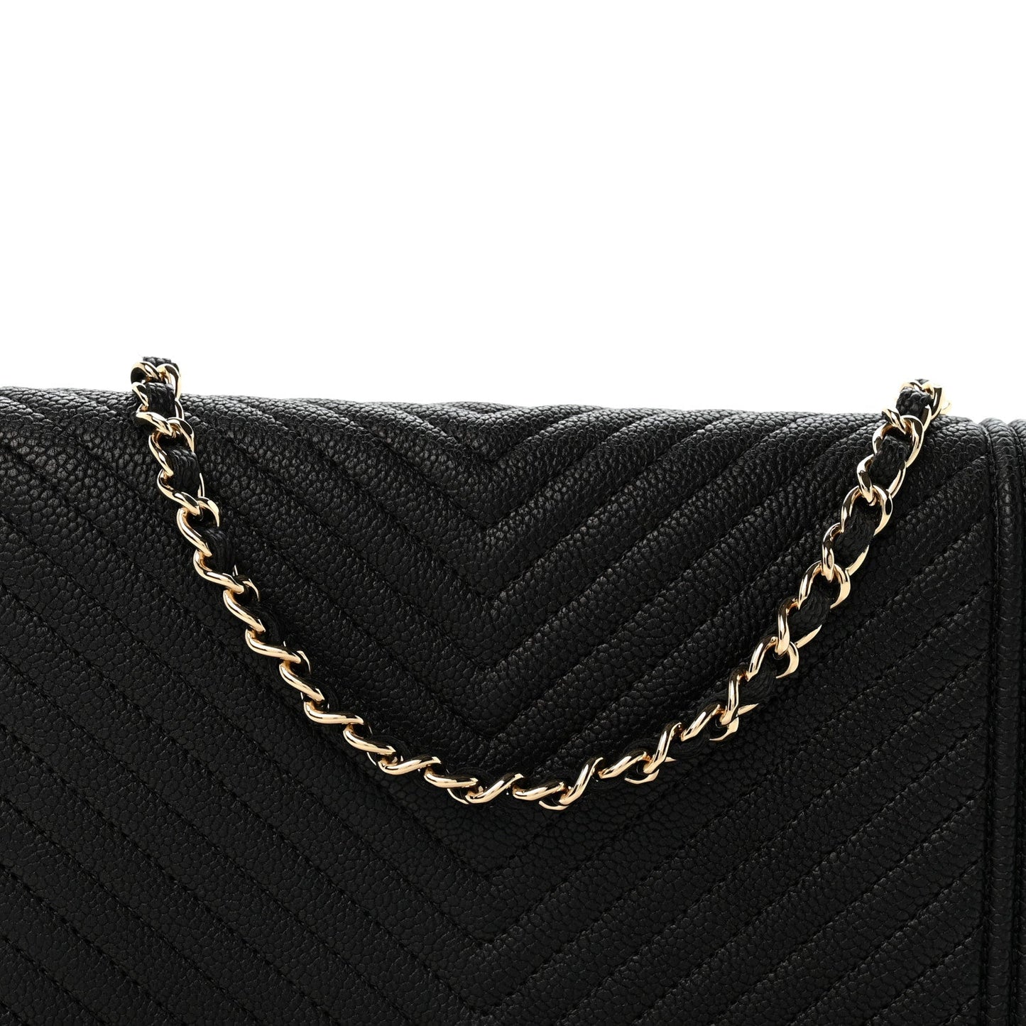 Caviar Chevron Quilted Boy Wallet On Chain WOC Black