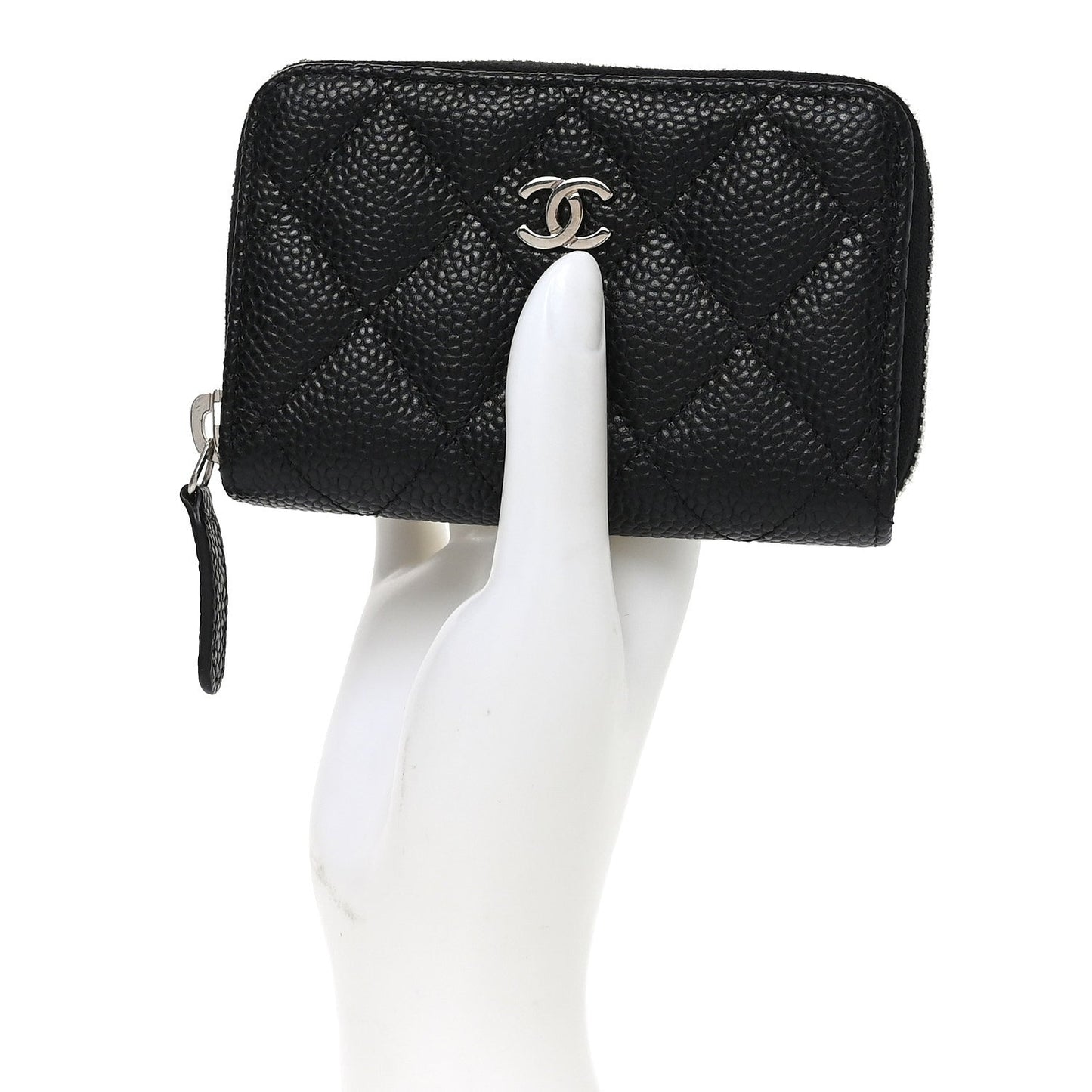 Caviar Quilted Zip Coin Purse Black