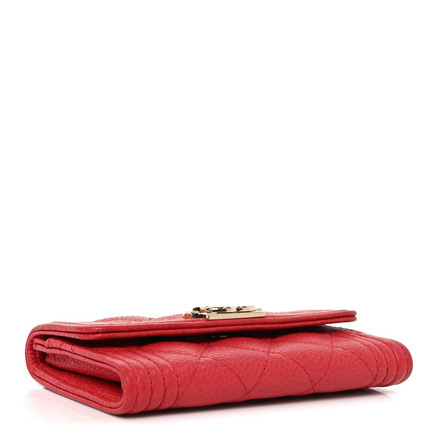 Caviar Quilted Boy Flap Card Holder Wallet Red