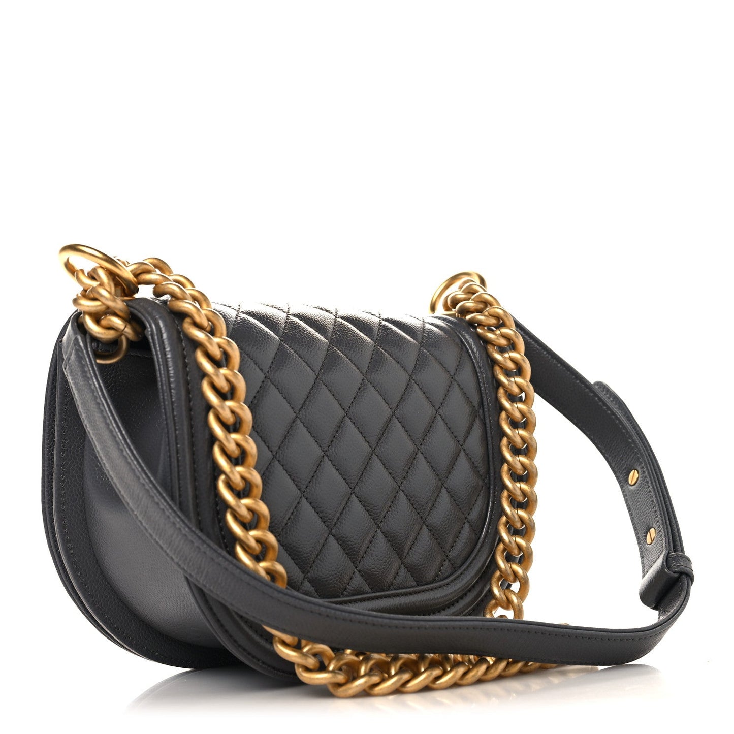 Caviar Quilted Small Boy Messenger Bag Dark Grey