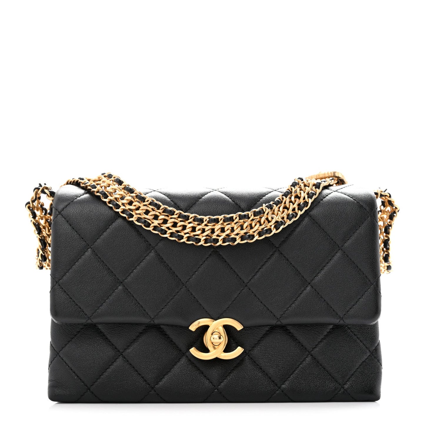 Calfskin Quilted Mini Chain Strap Flap Black