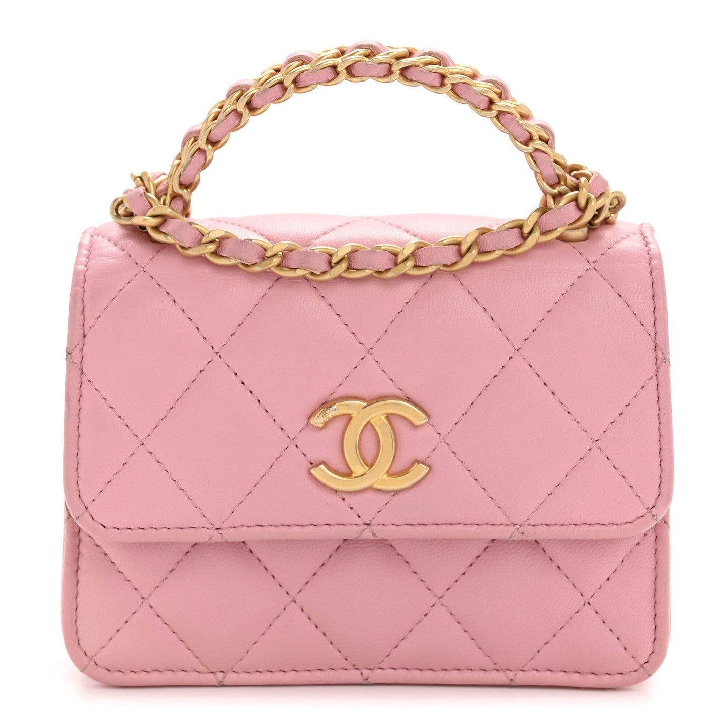 Lambskin Quilted Pick Me Up Mini Wallet On Chain Light Pink