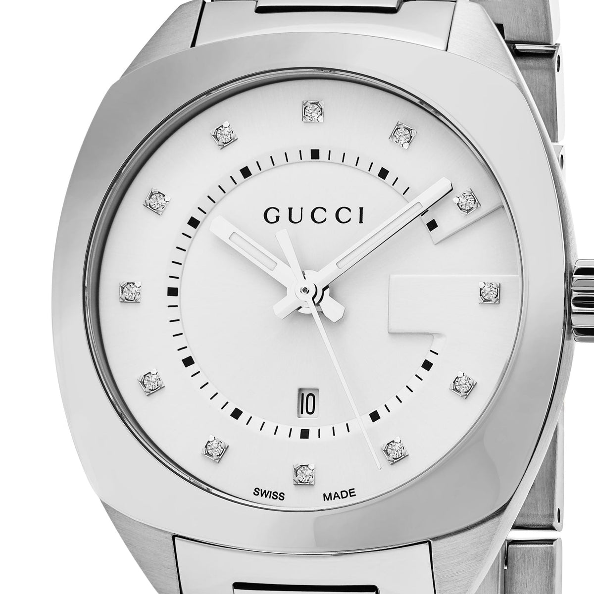 Gucci GG2570 Diamonds White Dial Silver Steel Strap Watch For Women - YA142403
