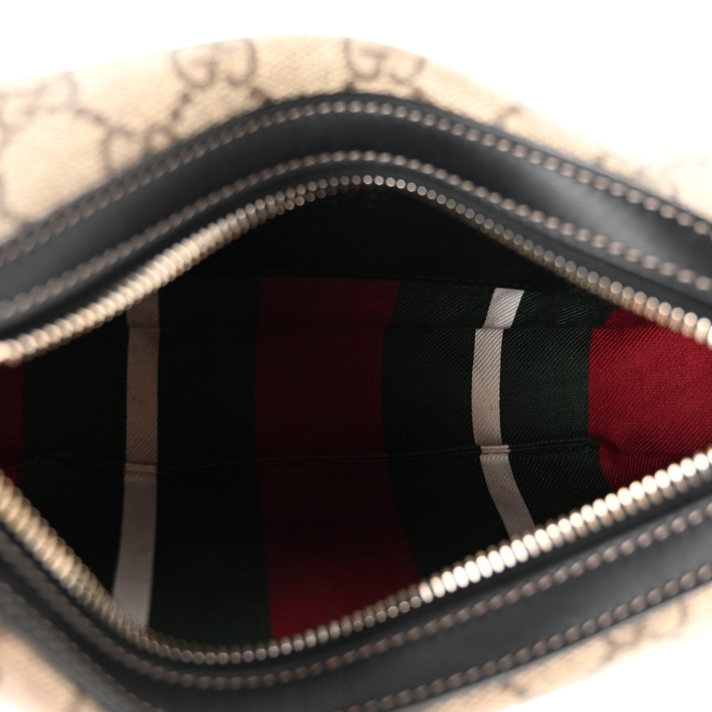 GG Supreme Monogram Textured Calfskin Small Emblem Shoulder Bag Beige Black
