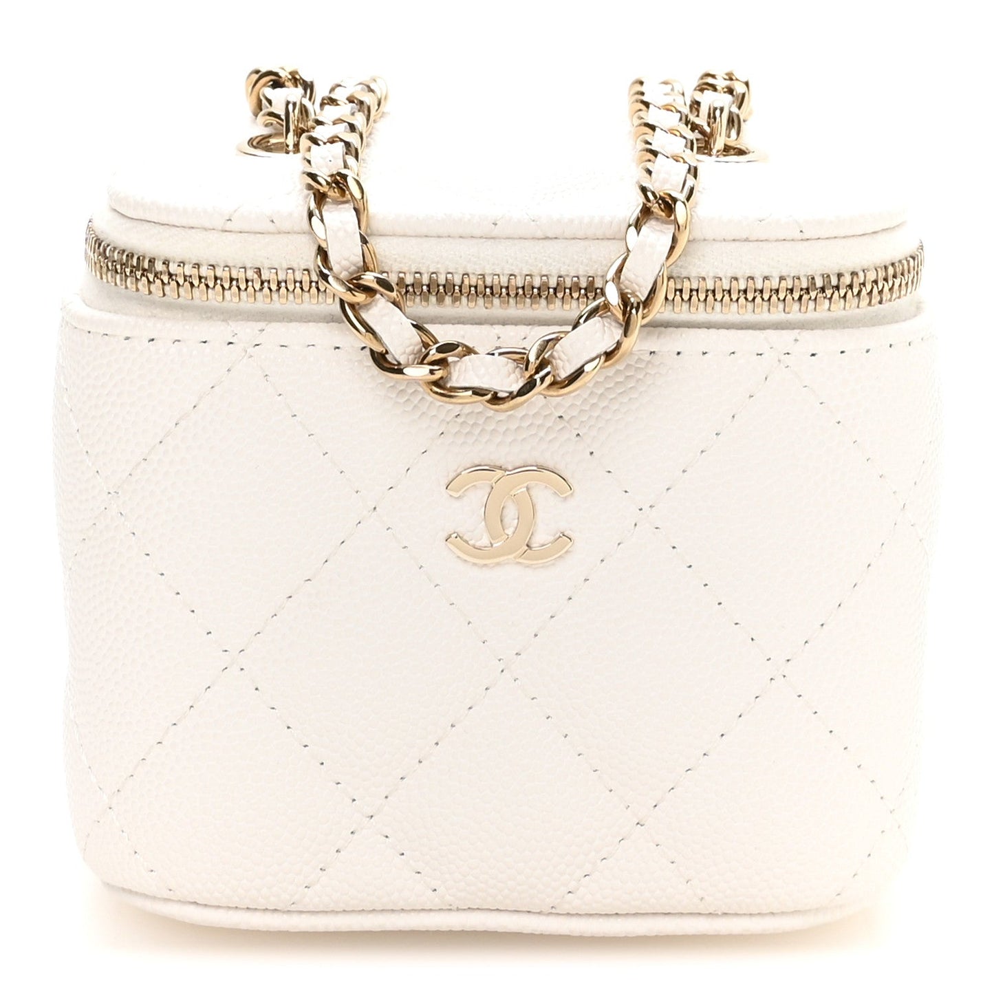 Caviar Quilted Mini Vanity Case With Chain White