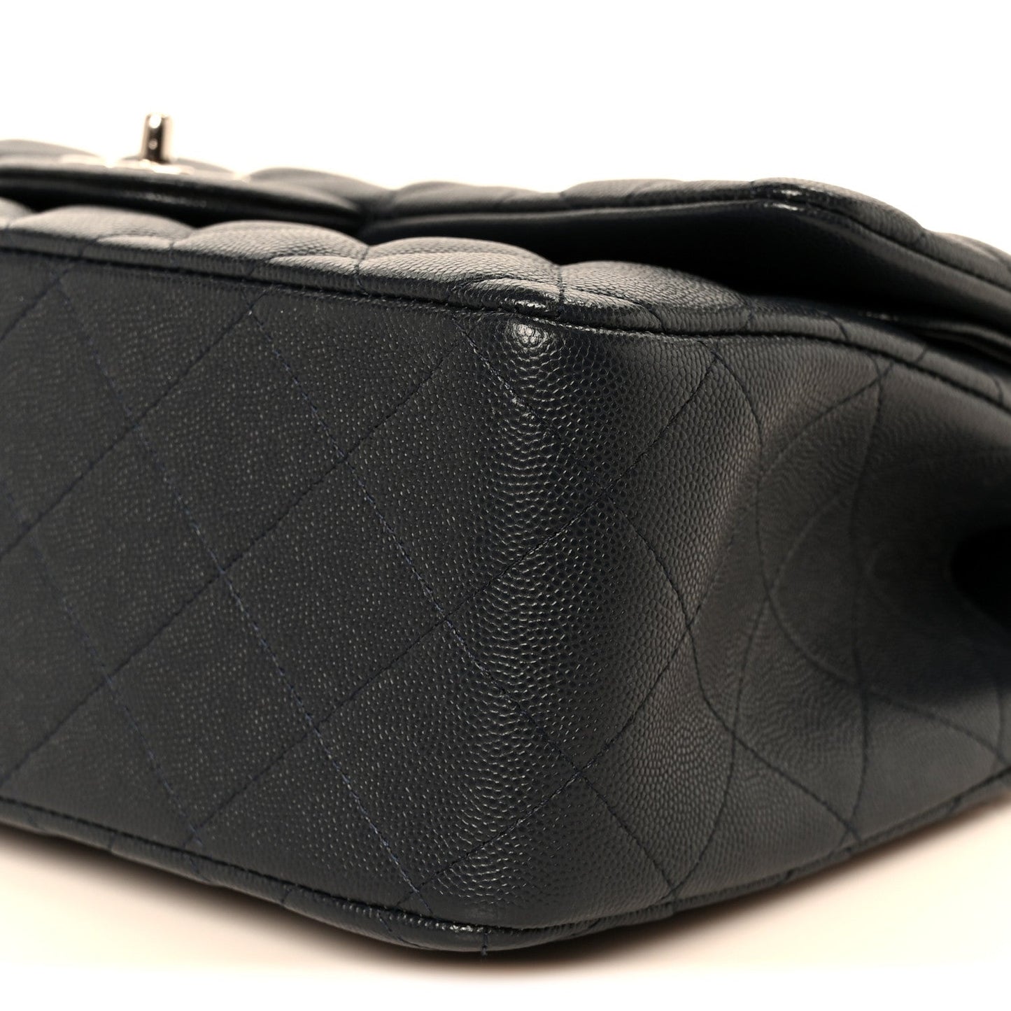 Caviar Quilted Jumbo Double Flap Navy Blue