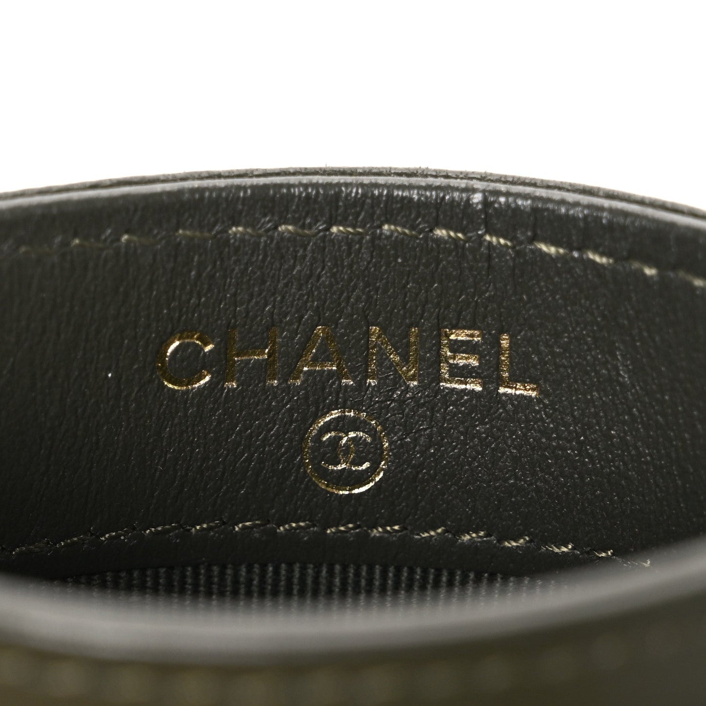 Lambskin Quilted Chanel 19 Card Holder Khaki