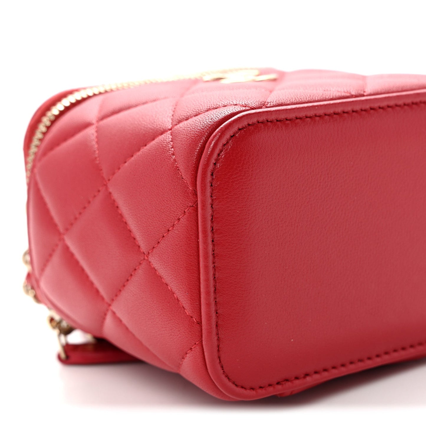 Lambskin Quilted Mini Top Handle Vanity Case With Chain Red