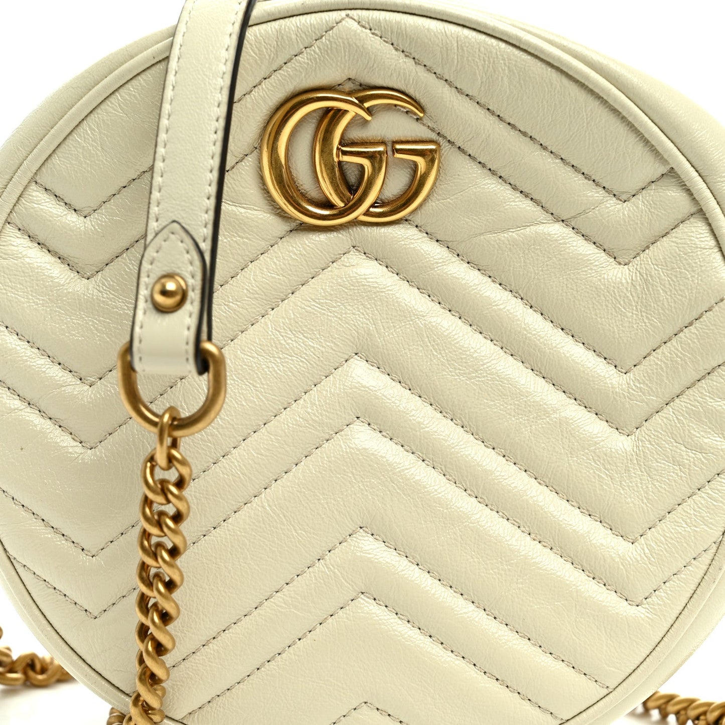 Calfskin Matelasse Mini GG Marmont Round Shoulder Bag White White