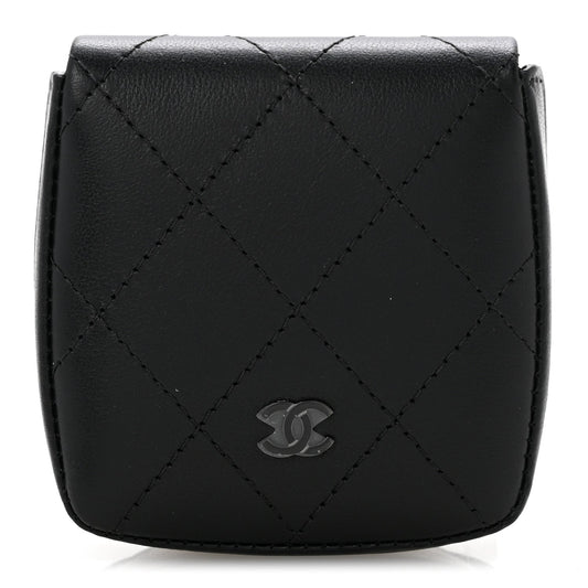 Goatskin Quilted Square Pouch Coin Purse So Black