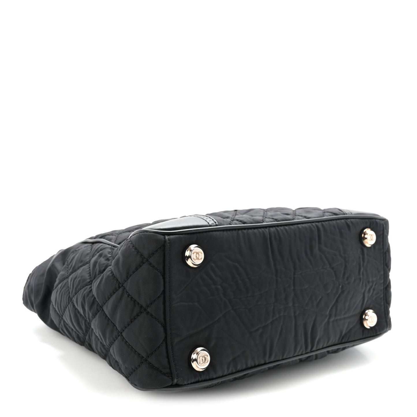 Nylon Calfskin Quilted CC Paris New York Tote Bag Black