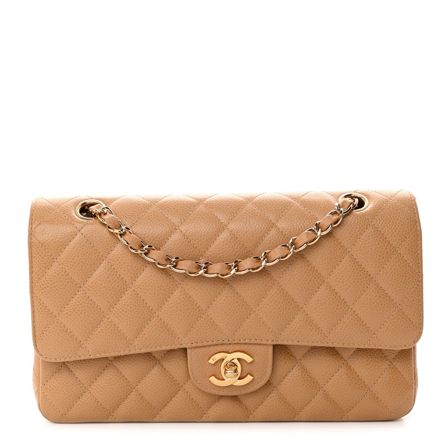 Caviar Quilted Medium Double Flap Beige