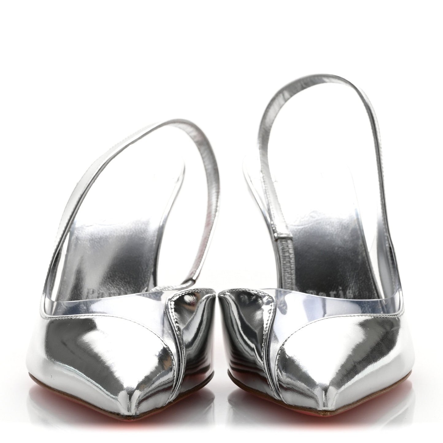 Patent PVC Posticha 80 Slingback Pumps 36 Silver