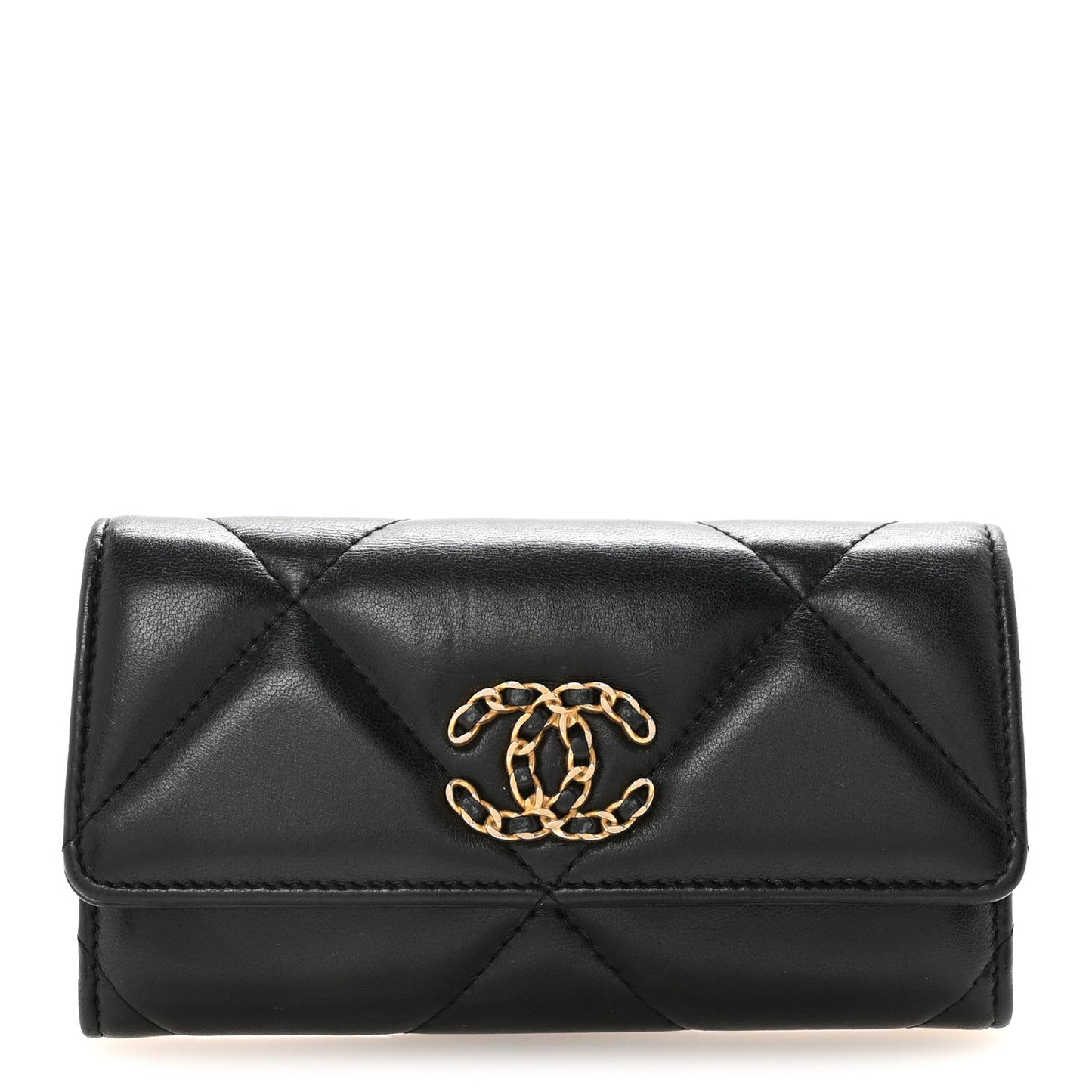 Lambskin Quilted Chanel 19 Flap Wallet Black