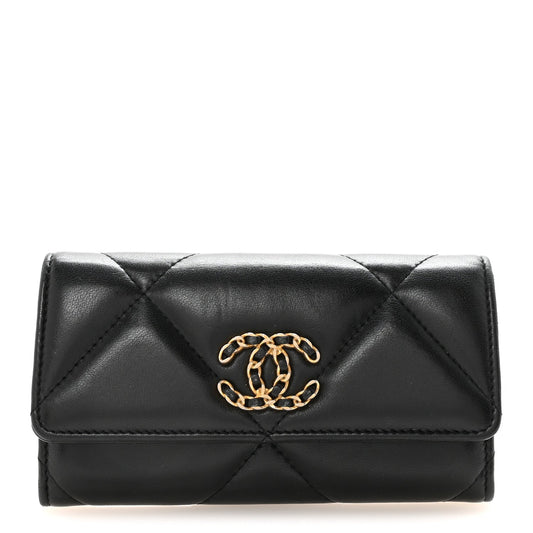 Lambskin Quilted Chanel 19 Flap Wallet Black