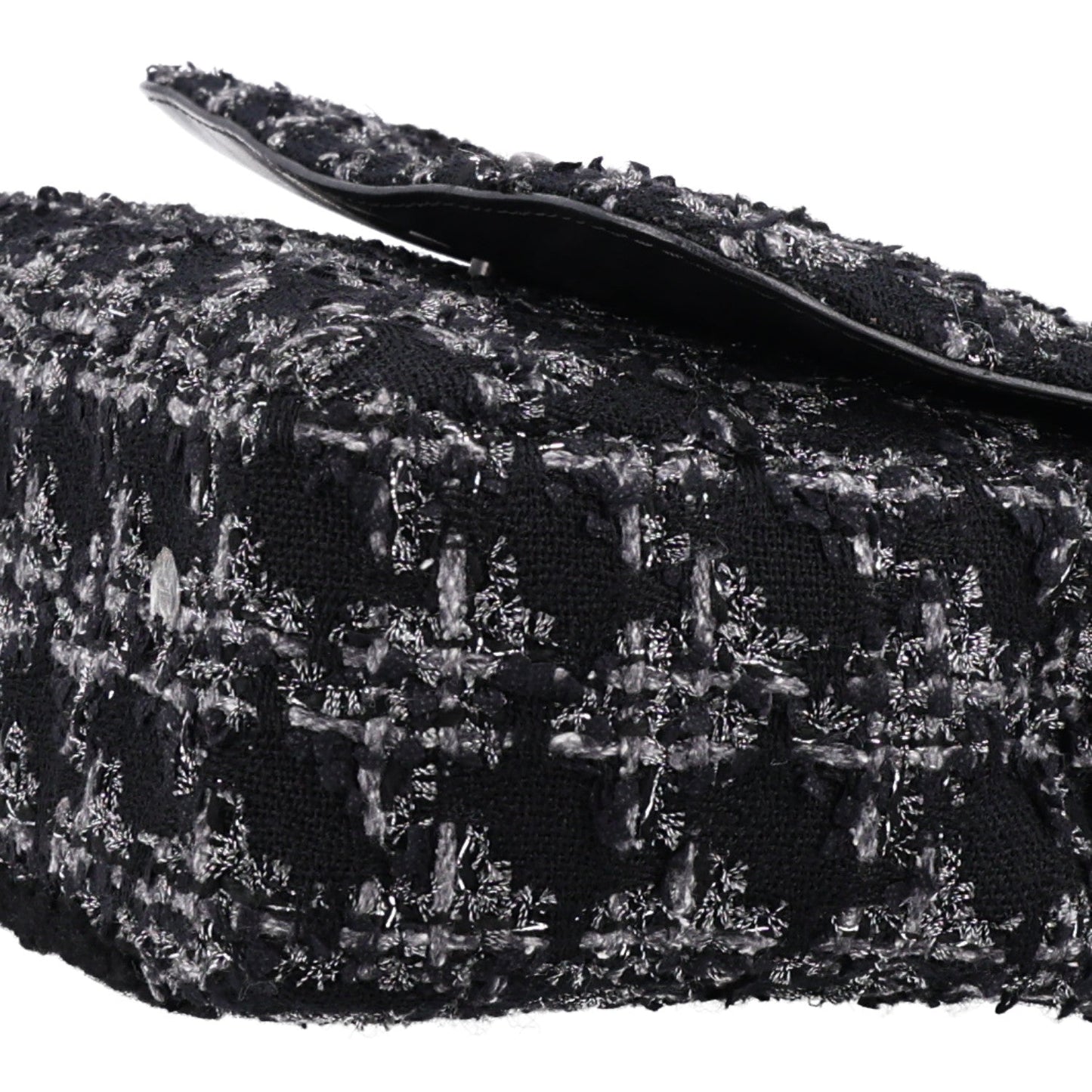Shearling Tweed Medium Handle Boy Flap Black Grey
