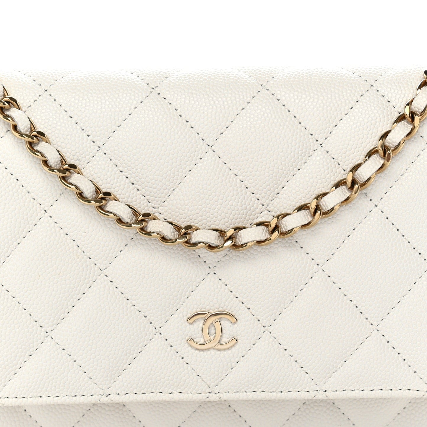 Caviar Quilted Wallet on Chain WOC White