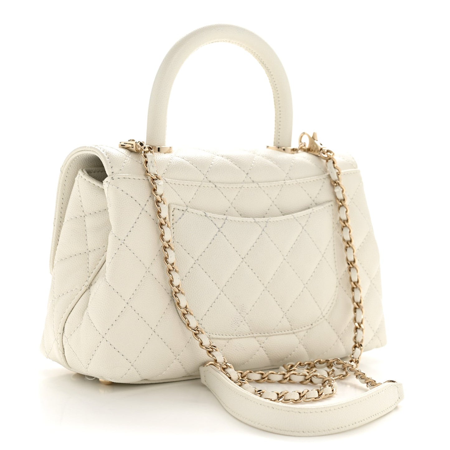 Caviar Quilted Mini Coco Handle Flap White