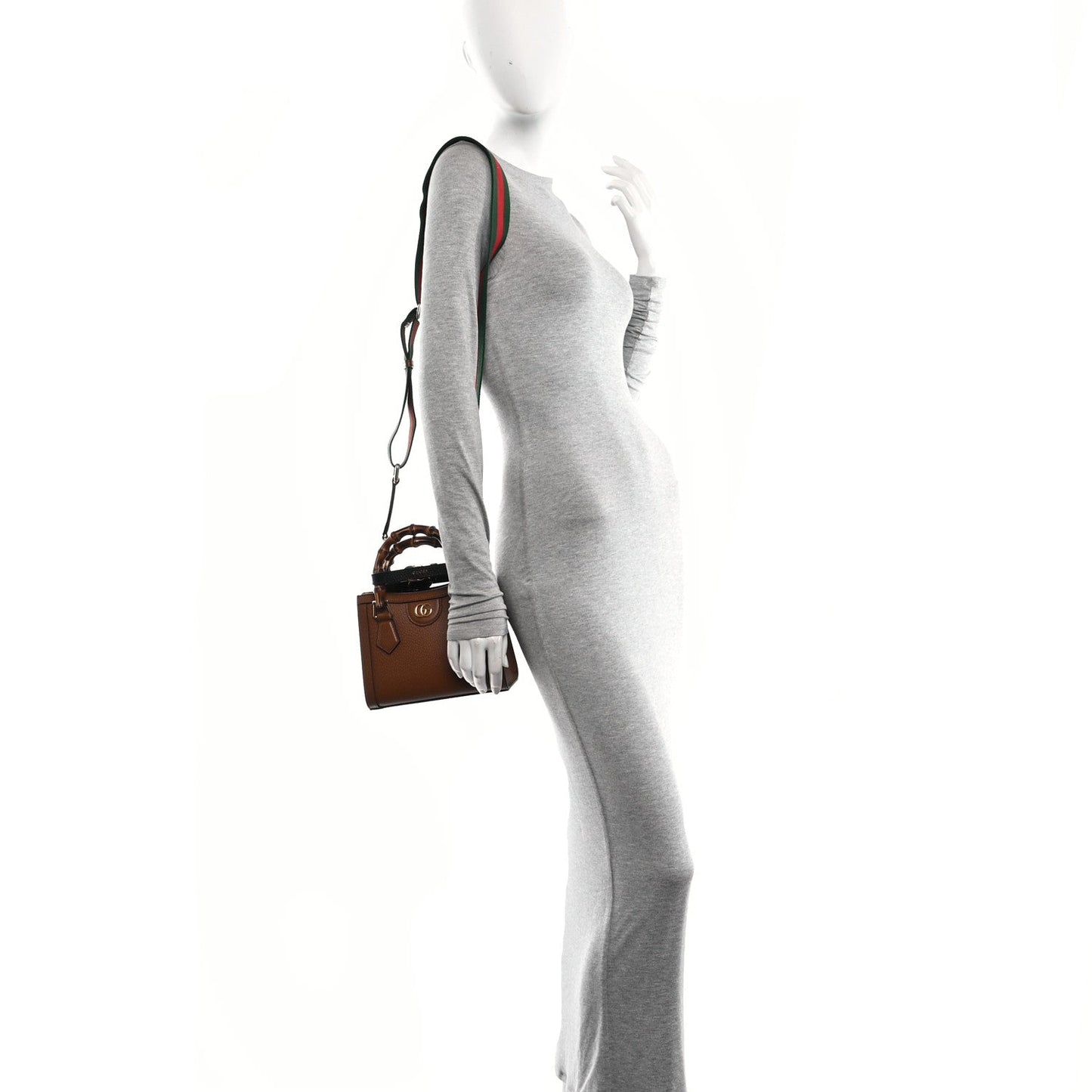 Textured Dollar Calfskin Web Mini Diana Tote Bag Cuir Black