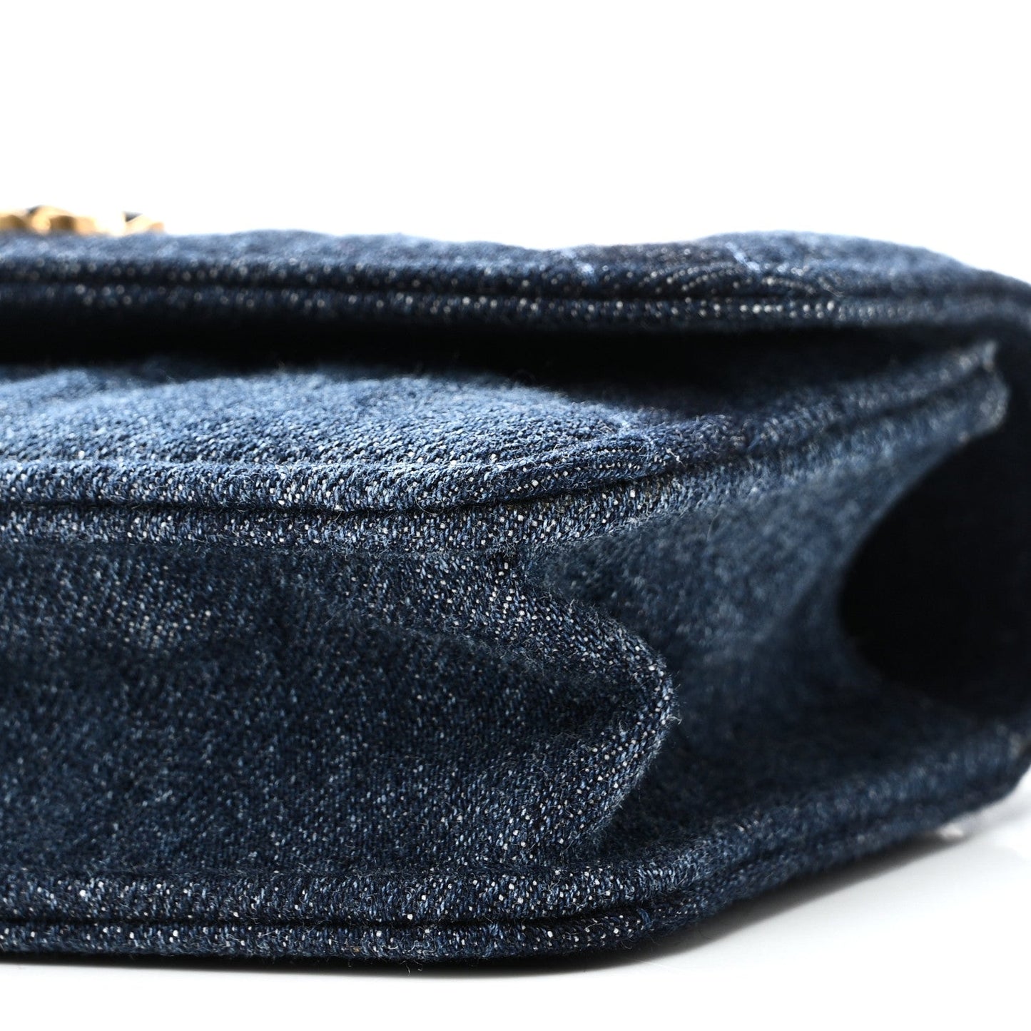 Denim Quilted Chanel 19 Flap Phone Holder With Chain Blue