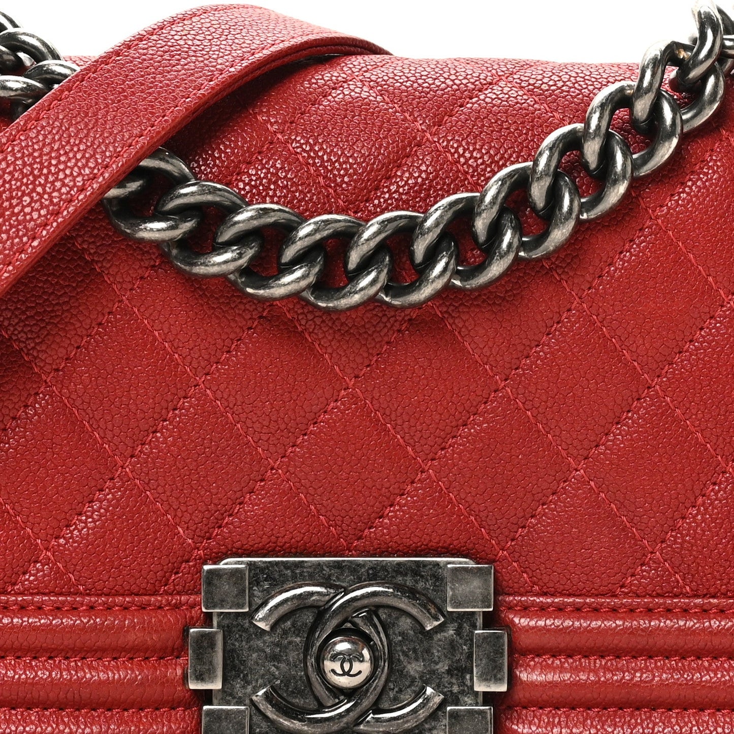 Caviar Quilted Small Boy Flap Dark Red