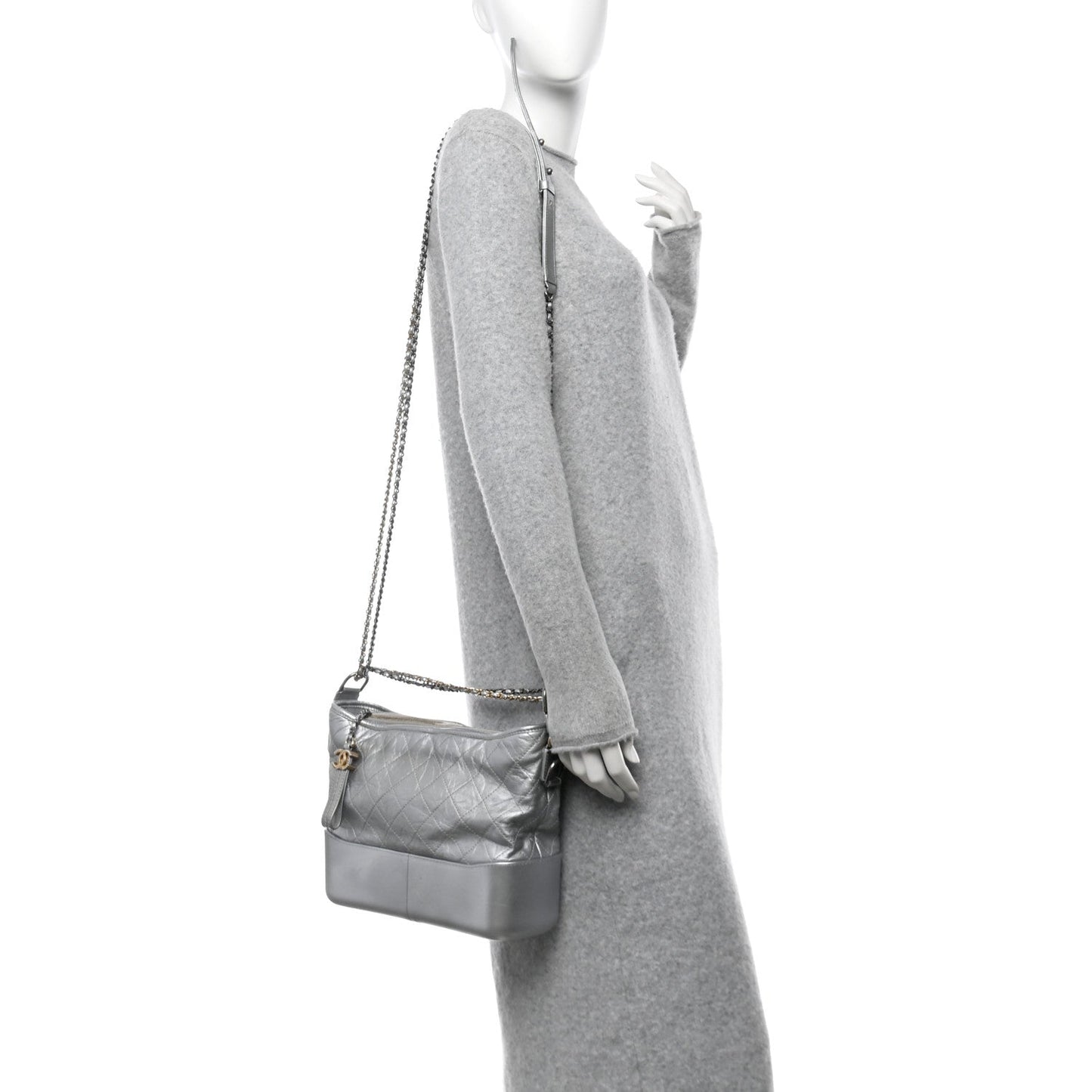 Metallic Aged Calfskin Quilted Medium Gabrielle Silver