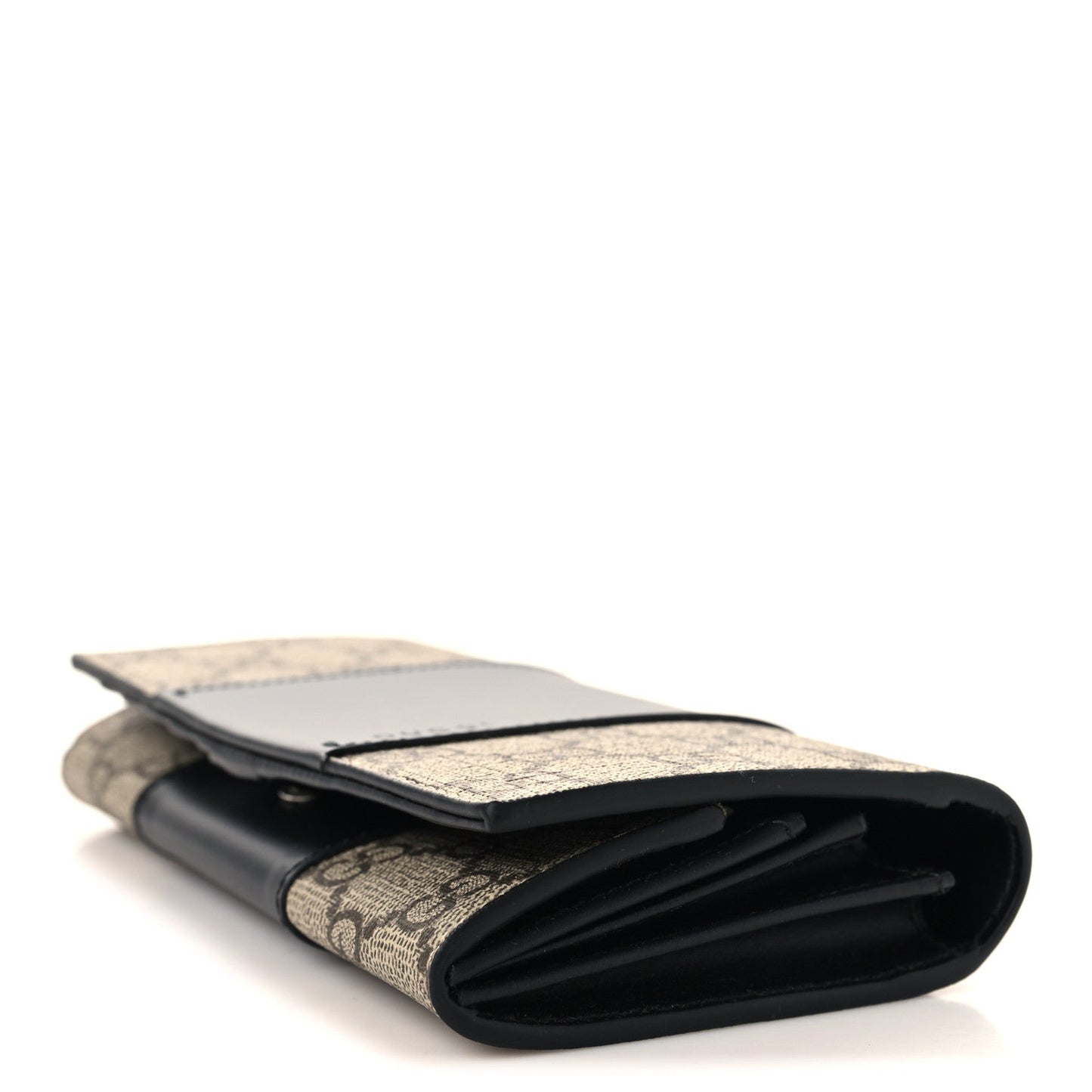 GG Supreme Monogram Selleria Calfskin Flap Wallet Beige Ebony Black