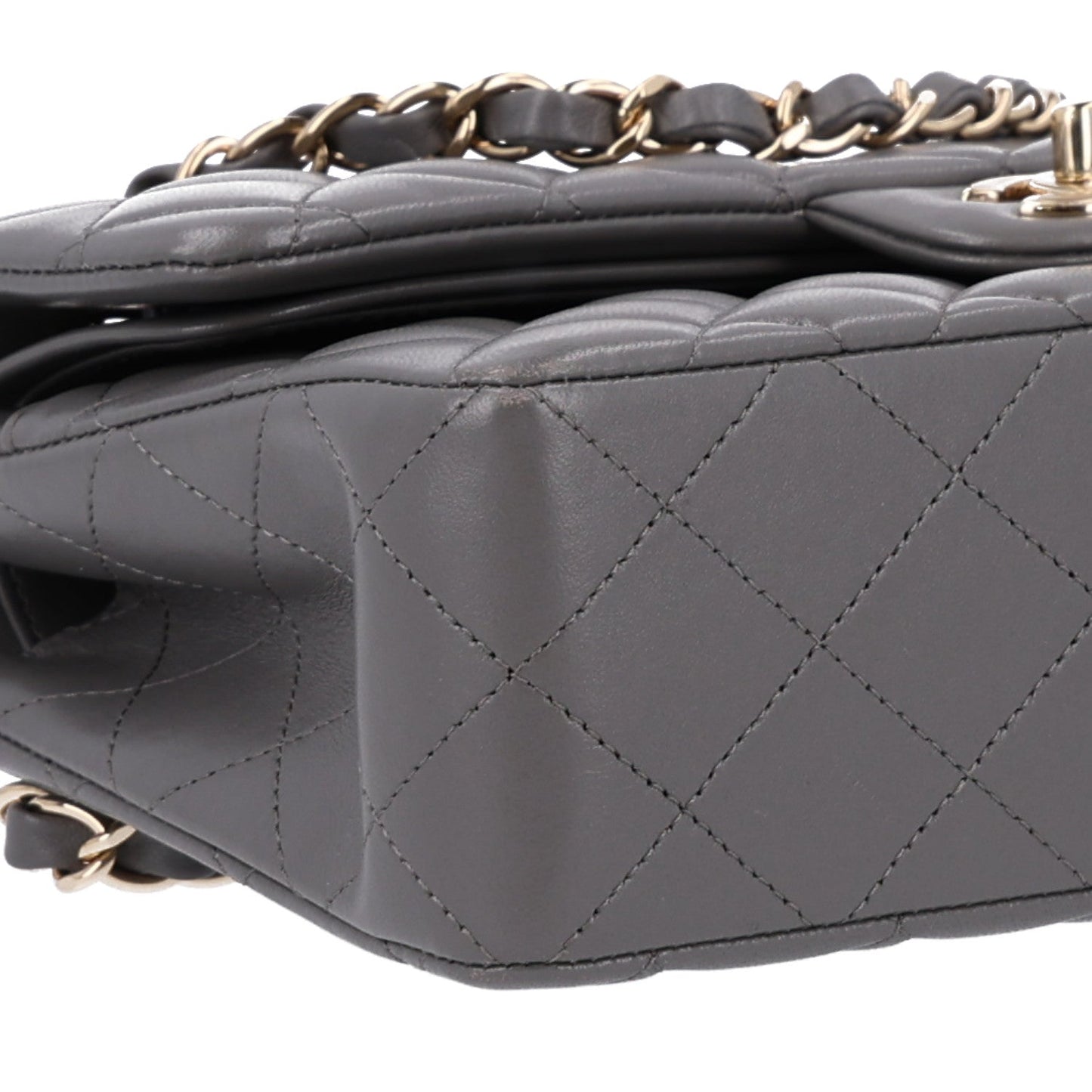 Lambskin Quilted Small Double Flap Grey