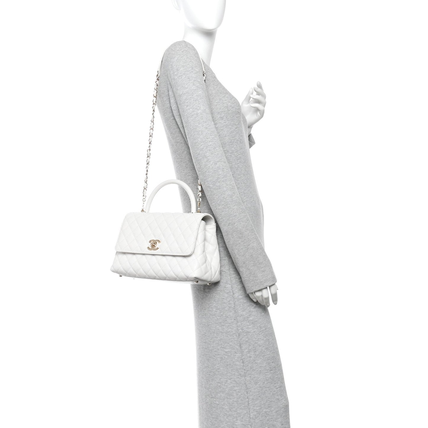 Caviar Quilted Small Coco Handle Flap White