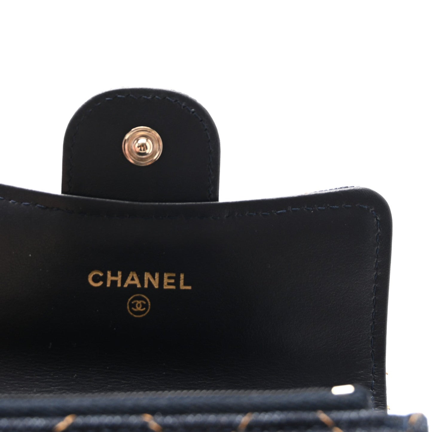 Denim Quilted Flap Card Holder Wallet Dark Blue Orange