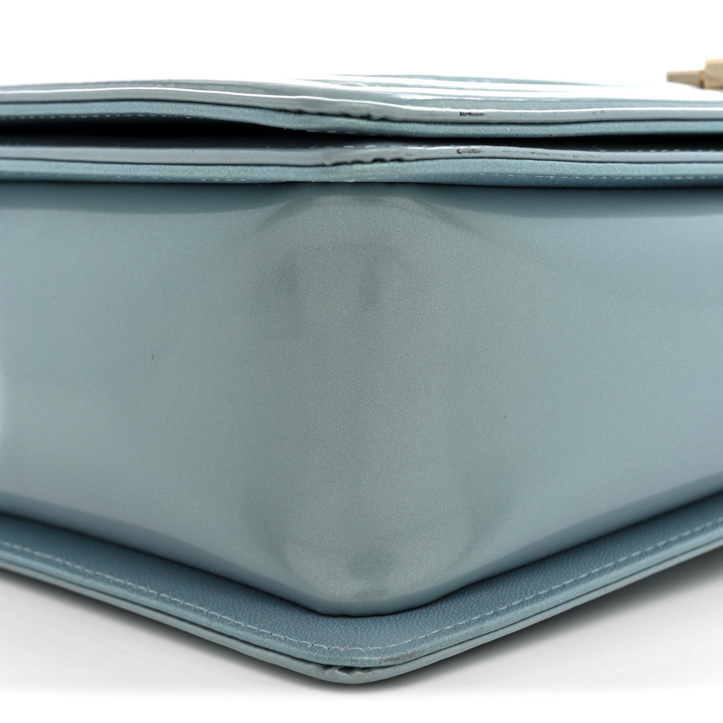 Iridescent Glazed Calfskin Quilted New Medium Boy Flap Light Blue