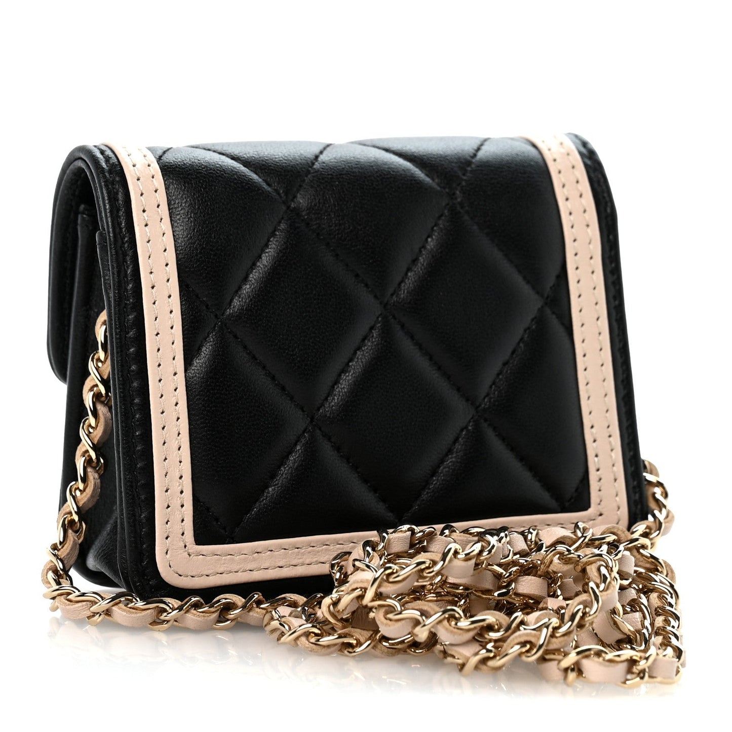Lambskin Quilted Flap Clutch On Chain Black Beige