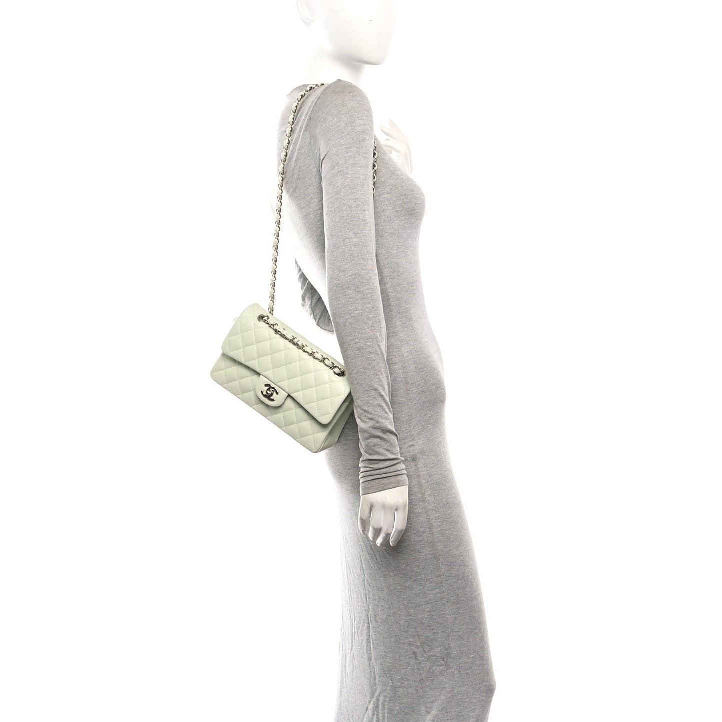 Caviar Quilted Small Double Flap Light Green