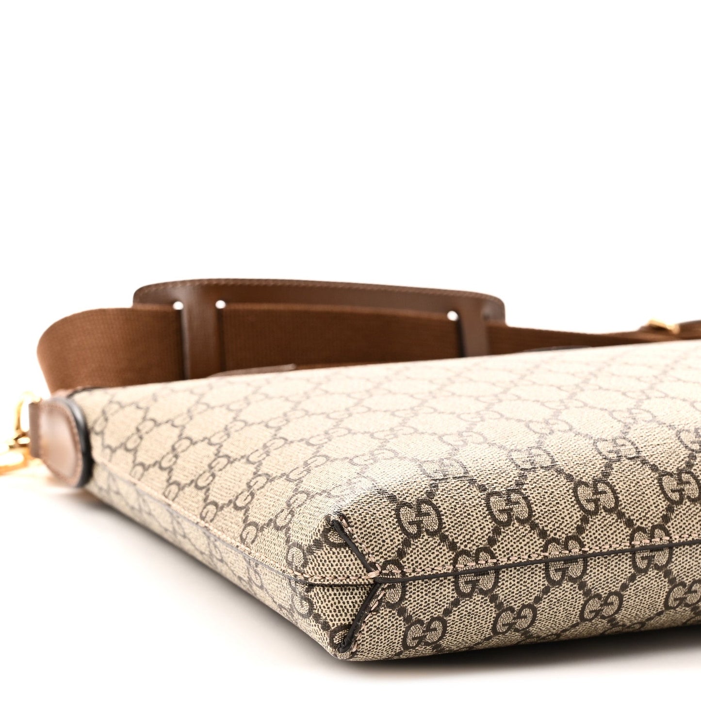 GG Supreme Monogram Azalea Calfskin Retro Interlocking G Wristlet Messenger Bag Beige Ebony Brown Sugar